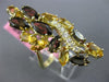 ESTATE LARGE 2.66CT DIAMOND & MULTI GEM 14KT YELLOW GOLD ELONGATED LEAF FUN RING