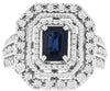 LARGE 1.59CT DIAMOND & AAA SAPPHIRE 14K WHITE GOLD EMERALD CUT HALO OCTAGON RING