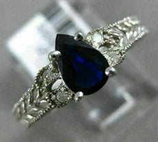 .86CT DIAMOND & AAA PEAR SHAPE SAPPHIRE 14KT WHITE GOLD 3D FILIGREE ENGAGEMENT