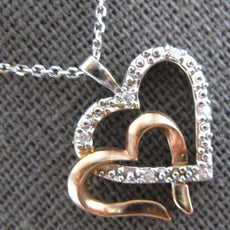 ESTATE .06CT DIAMOND 14KT WHITE & ROSE GOLD DOUBLE HEART LOVE FLOATING PENDANT