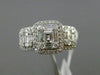ESTATE WIDE .89CT ROUND & BAGUETTE DIAMOND 18KT WHITE GOLD HALO PROMISE RING