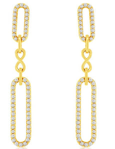 .50CT DIAMOND 14KT YELLOW GOLD ROUND OPEN OVAL INFINITY PAPERCLIP LOVE EARRINGS