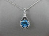ESTATE 1.47CT DIAMOND & AAA BLUE TOPAZ 14K WHITE GOLD TEAR DROP FILIGREE PENDANT