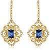 1.45CT DIAMOND AAA TANZANITE 14K YELLOW GOLD OVAL OPEN FILIGREE HANGING EARRINGS