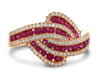 ESTATE WIDE 1.17CT DIAMOND & AAA RUBY 14K ROSE GOLD MULTI ROW LOVE KNOT FUN RING