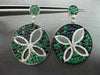 ESTATE LARGE 3.03CT DIAMOND SAPPHIRE & EMERALD 14KT WHITE GOLD FLOWER EARRINGS