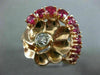 ANTIQUE LARGE 2.90CT DIAMOND & AAA RUBY 14KT ROSE GOLD 3D FLOWER RING #19927