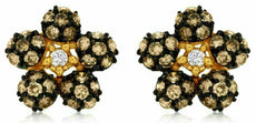 .90CT WHITE & CHOCOLATE FANCY DIAMOND 14K YELLOW GOLD FLOWER STAR STUD EARRINGS