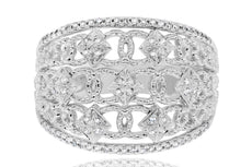 WIDE .25CT DIAMOND 14KT WHITE GOLD 3D MULTI ROW GEOMETRICAL LOVE KNOT FUN RING