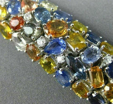 ESTATE MASSIVE 68.77CT DIAMOND & MULTI COLOR SAPPHIRE 18K WHITE GOLD 3D BRACELET