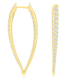 2.10CT DIAMOND 14KT YELLOW GOLD 3D GRADUATING TEAR DROP INSIDE OUT HOOP EARRINGS