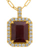 LARGE 5.03CT DIAMOND AAA RUBY 14KT YELLOW GOLD EMERALD CUT HALO FLOATING PENDANT