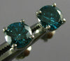 ESTATE 1.07CT BLUE DIAMOND 14KT WHITE GOLD 3D CLASSIC STUD SCREW BACK EARRINGS