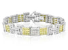 ESTATE WIDE 13.09CT PRINCESS WHITE & YELLOW DIAMOND 14K WHITE GOLD MENS BRACELET