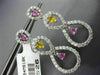 ESTATE LARGE 4.11CT DIAMOND & AAA PINK & YELLOW SAPPHIRE 18K WHITE GOLD EARRINGS