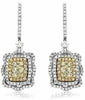 ESTATE LARGE 1.72CT WHITE & FANCY YELLOW DIAMOND 14K 2 TONE GOLD SQUARE EARRINGS