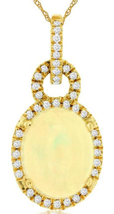 1.82CT DIAMOND & AAA OPAL 14KT YELLOW GOLD 3D OVAL LOVE KNOT FLOATING PENDANT