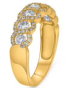 1.0CT DIAMOND 18KT YELLOW GOLD 3D 7 STONE INFINITY MULTI FLOWER ANNIVERSARY RING