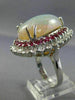 ESTATE LARGE 22.50CT DIAMOND & AAA RUBY & OPAL 14KT WHITE GOLD DOUBLE HALO RING