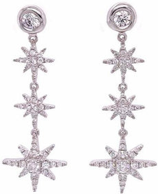 LARGE 1.02CT DIAMOND 18KT WHITE GOLD MULTI SNOWFLAKE STARBURST HANGING EARRINGS