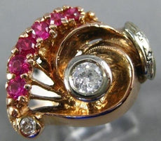 ANTIQUE WIDE 1.0CT OLD MINE DIAMOND & AAA RUBY 14K WHITE & ROSE GOLD RING #22261