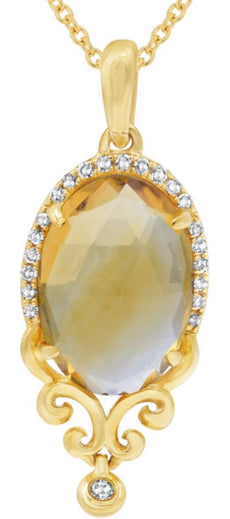 3.07CT DIAMOND & AAA CITRINE 14KT YELLOW GOLD OVAL & ROUND FUN FLOATING PENDANT