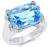 LARGE 12.22CT DIAMOND & AAA BLUE TOPAZ 14KT WHITE GOLD CUSHION & ROUND FUN RING
