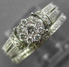 ESTATE WIDE .50CT DIAMOND 14KT WHITE GOLD 3D ROUND FILIGREE ENGAGEMENT RING SET
