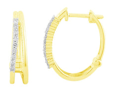 ESTATE .24CT DIAMOND 14KT 2 TONE GOLD 3D OVAL HUGGIE HOOP FUN HANGING EARRINGS