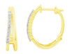 ESTATE .24CT DIAMOND 14KT 2 TONE GOLD 3D OVAL HUGGIE HOOP FUN HANGING EARRINGS