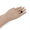 LARGE .66CT DIAMOND & BLACK ENAMEL 18KT WHITE GOLD ROUND & BAGUETTE SQUARE RING