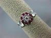 ANTIQUE .60CT OLD MINE DIAMOND & AAA RUBY 14KT WHITE GOLD 3D FLOWER RING #21685