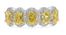 2.20CT WHITE FANCY YELLOW DIAMOND 18KT 2 TONE GOLD MULTI FLOWER ANNIVERSARY RING