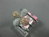 LARGE .40CT WHITE & PINK DIAMOND 18K WHITE & ROSE GOLD FLOWER MULTI ROW FUN RING