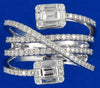 ESTATE 1.0CT DIAMOND 18KT WHITE GOLD ROUND & BAGUETTE CRISS CROSS MULTI ROW RING
