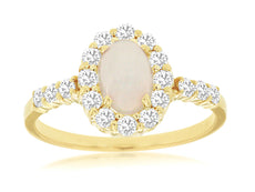 .97CT DIAMOND & AAA OPAL 14KT YELLOW GOLD OVAL ROUND FLOWER FRIENDSHIP LOVE RING