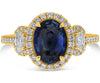 LARGE 2.86CT DIAMOND & AAA SAPPHIRE 18K YELLOW GOLD OVAL 3 STONE ENGAGEMENT RING
