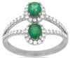 1.1CT DIAMOND & AAA EMERALD 14K WHITE GOLD OVAL & ROUND DOUBLE FLOWER FUN RING