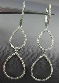 ESTATE LARGE .90CT DIAMOND 18KT WHITE GOLD 3D GRADUATING PEAR HANGING EARRINGS