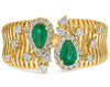LARGE .67CT DIAMOND AAA EMERALD 14KT YELLOW GOLD PEAR SHAPE ROUND MULTI BAR RING