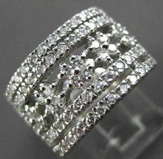 ESTATE WIDE 1.36CT DIAMOND 14KT WHITE GOLD MULTI ROW FLORAL OPEN FUN RING #16803