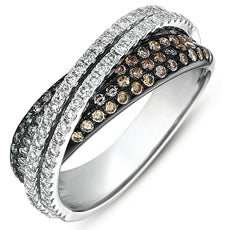 .98CT WHITE & MOCHA DIAMOND 14KT WHITE GOLD 3D MULTI ROW CRISS CROSS X LOVE RING
