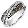 .98CT WHITE & MOCHA DIAMOND 14KT WHITE GOLD 3D MULTI ROW CRISS CROSS X LOVE RING