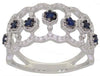 ESTATE WIDE .42CT DIAMOND & AAA SAPPHIRE 14KT WHITE GOLD ROUND 3D MULTI ROW RING