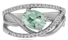 1.42CT DIAMOND & AAA GREEN AMETHYST 14KT WHITE GOLD OVAL & ROUND SOLITAIRE RING