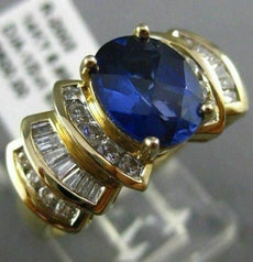 ESTATE 4.20CT DIAMOND & AAA SAPPHIRE 14KT YELLOW GOLD MULTI ROW ENGAGEMENT RING
