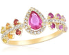 ESTATE .86CT DIAMOND & AAA MULTI COLOR SAPPHIRE 14KT YELLOW GOLD PEAR SHAPE RING