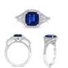 LARGE 3.21CT DIAMOND & AAA SAPPHIRE PLATINUM 3D CUSHION 3 STONE ENGAGEMENT RING