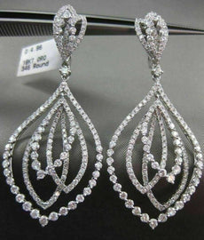 ESTATE LONG 4.96CT DIAMOND 18KT WHITE GOLD 3D MULTI LEAF DROP HANGING EARRINGS