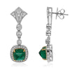 7.79CT DIAMOND & AAA EMERALD 18KT 2 TONE GOLD 3D SQUARE CUSHION & ROUND EARRINGS